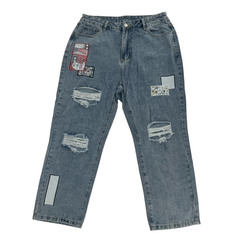 SHEIN Wide Leg Distressed Patched Jeans Size 1XL Women’s
